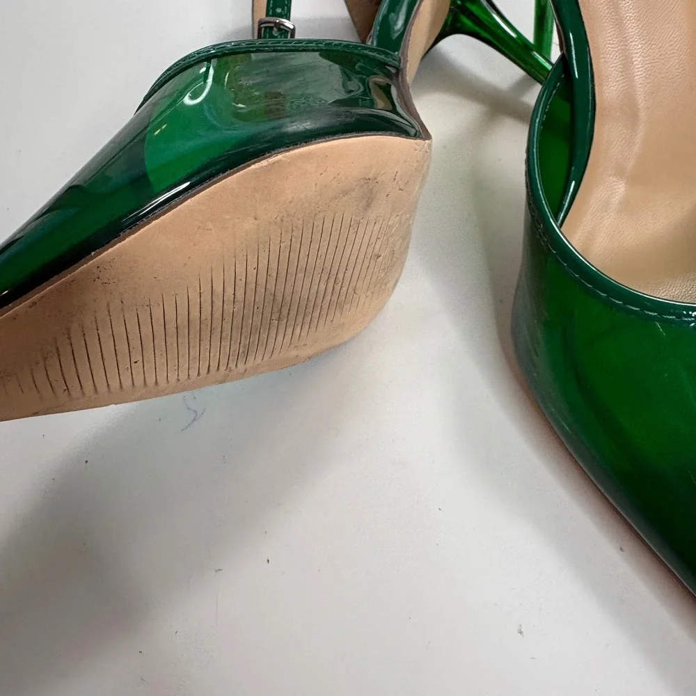 Steve Madden Green Translucent Pointed Toe Ankle Strap Stiletto Heels 7.5